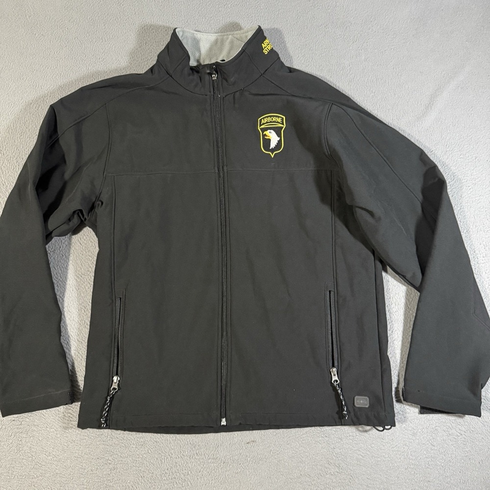 US Army Airborne Black Full Zip Softshell Jacket Mens Size Medium Army‎ Strong